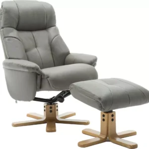 TEKNIK Denver Luxury Leather Reclining Executive Chair with Footstool - Grey