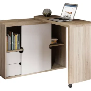 TEKNIK 7700007 Pivot Cupboard Desk - White & Oak Effect