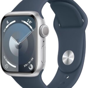 APPLE Watch Series 9 - 41 mm Silver Aluminium Case with Storm Blue Sport Band  S M