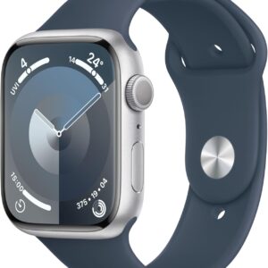 APPLE Watch Series 9 Cellular - 41 mm Silver Stainless Steel Case with Storm Blue Sports Band  M L