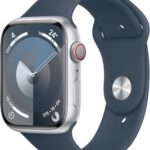 APPLE Watch Series 9 Cellular - 45 mm Silver Stainless Steel Case with Storm Blue Sport Band  S M